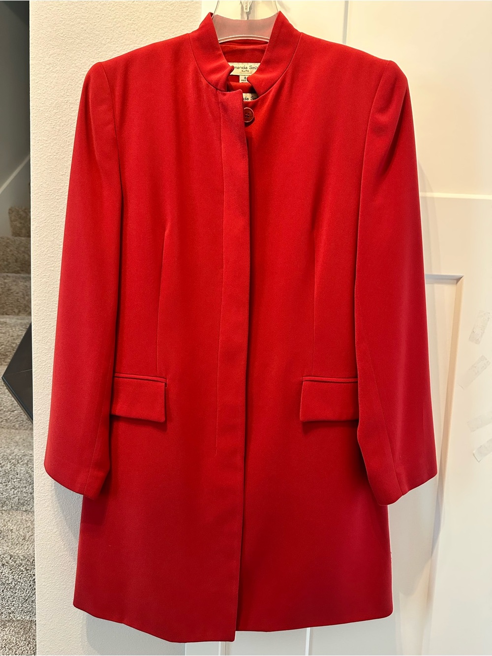 Amanda Smith Red Stand-Collar Pea Coat skirt and top 3-piece garment size 4